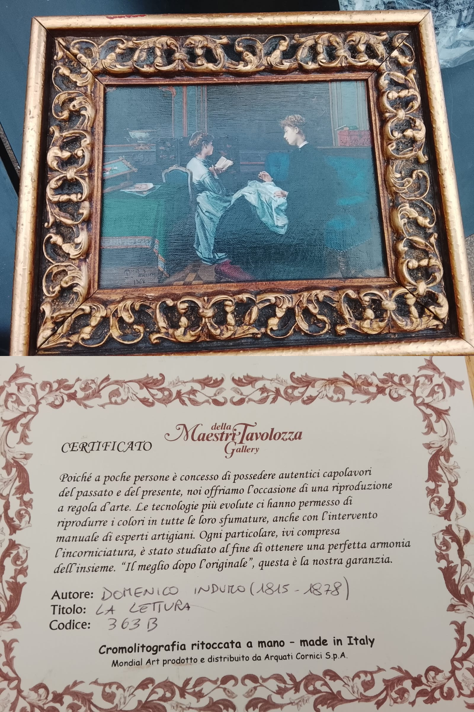 domenico-induno-“la-lettura”-cromolitografia-ritoccata-a-mano-con-cornice-dorata